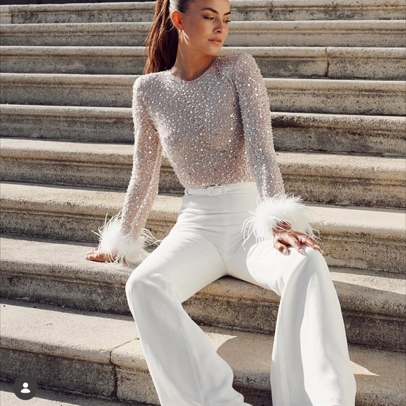 White bridal jumpsuit by Nadine Merabi - Picture 9 of 10